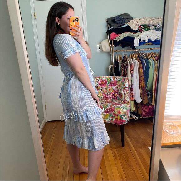 NWT lemlem Blue White Striped Button Front MIDI Dress XS - Picture 6 of 14